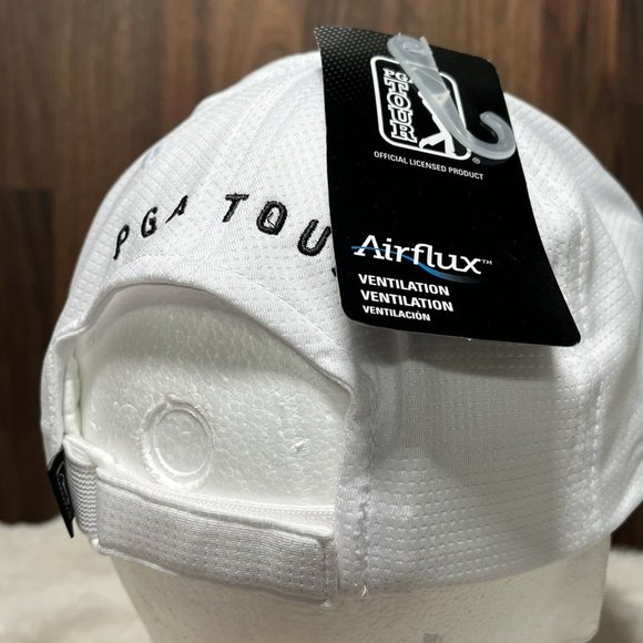 Men's Adjustable PGA Tour Logo Fairway Mesh Golf Cap WHITE Breathable Hat - Picture 5 of 9